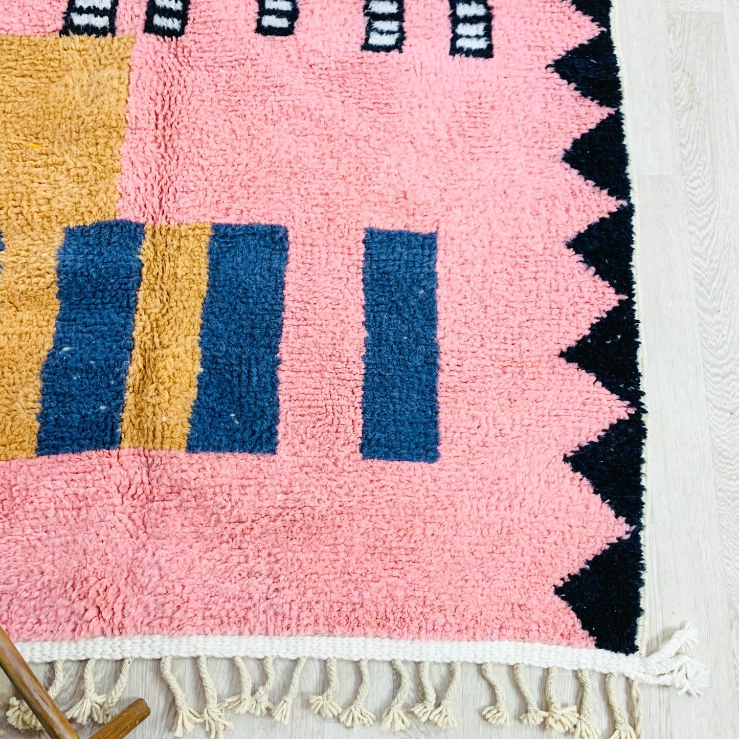 Handmade Pink Moroccan Rug, Artistic Geometric Patterns