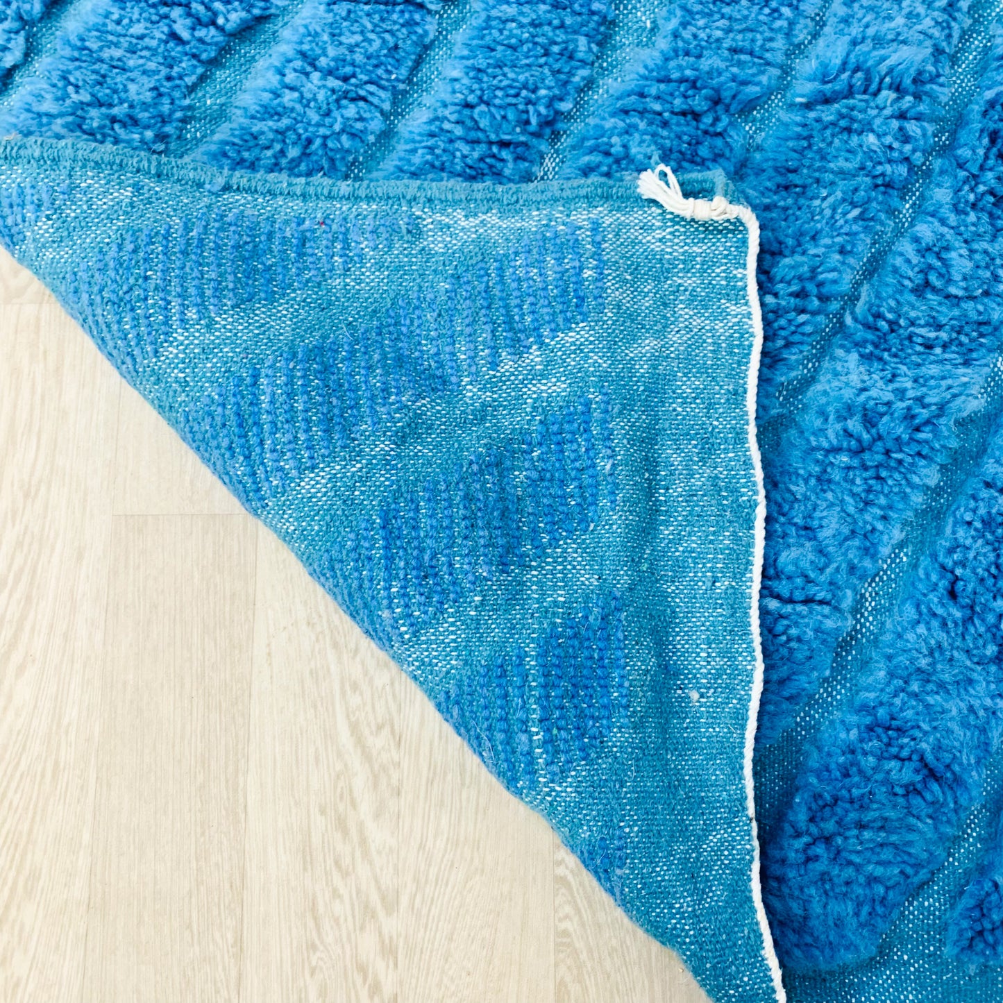 Handwoven Moroccan Shag Rug - Handtufted Blue Diagonal Stripes