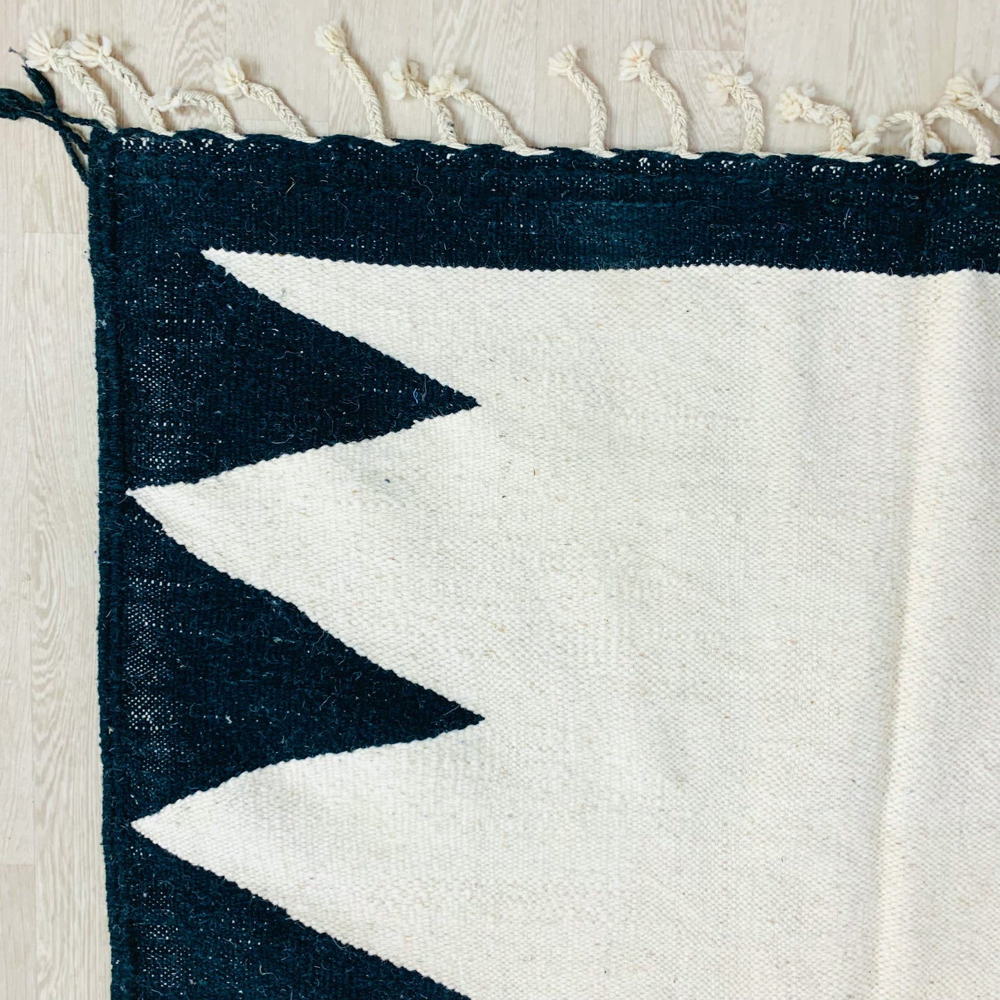 Moroccan Kilim Flatweave Rug - Black and White Geometric Design