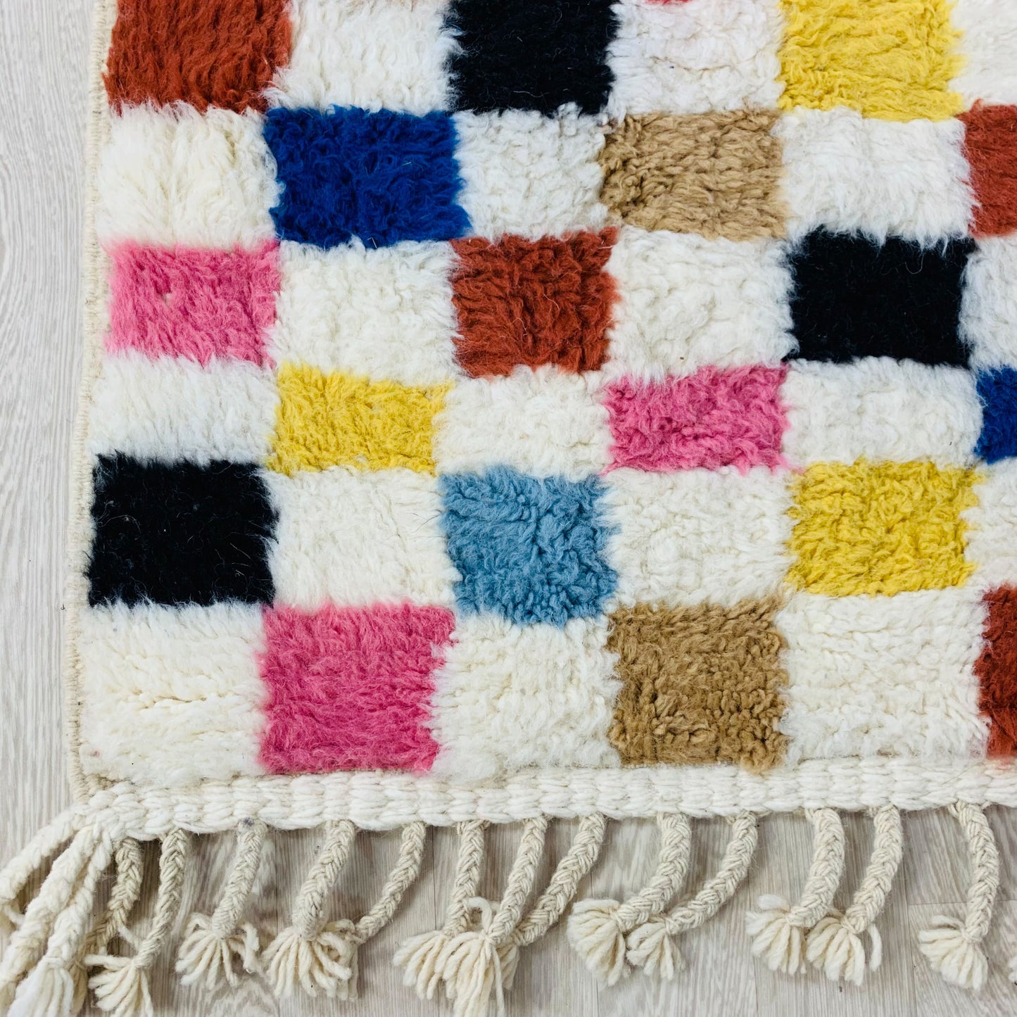 Colorful Moroccan Checkered Rug, Handwoven Shag Rug
