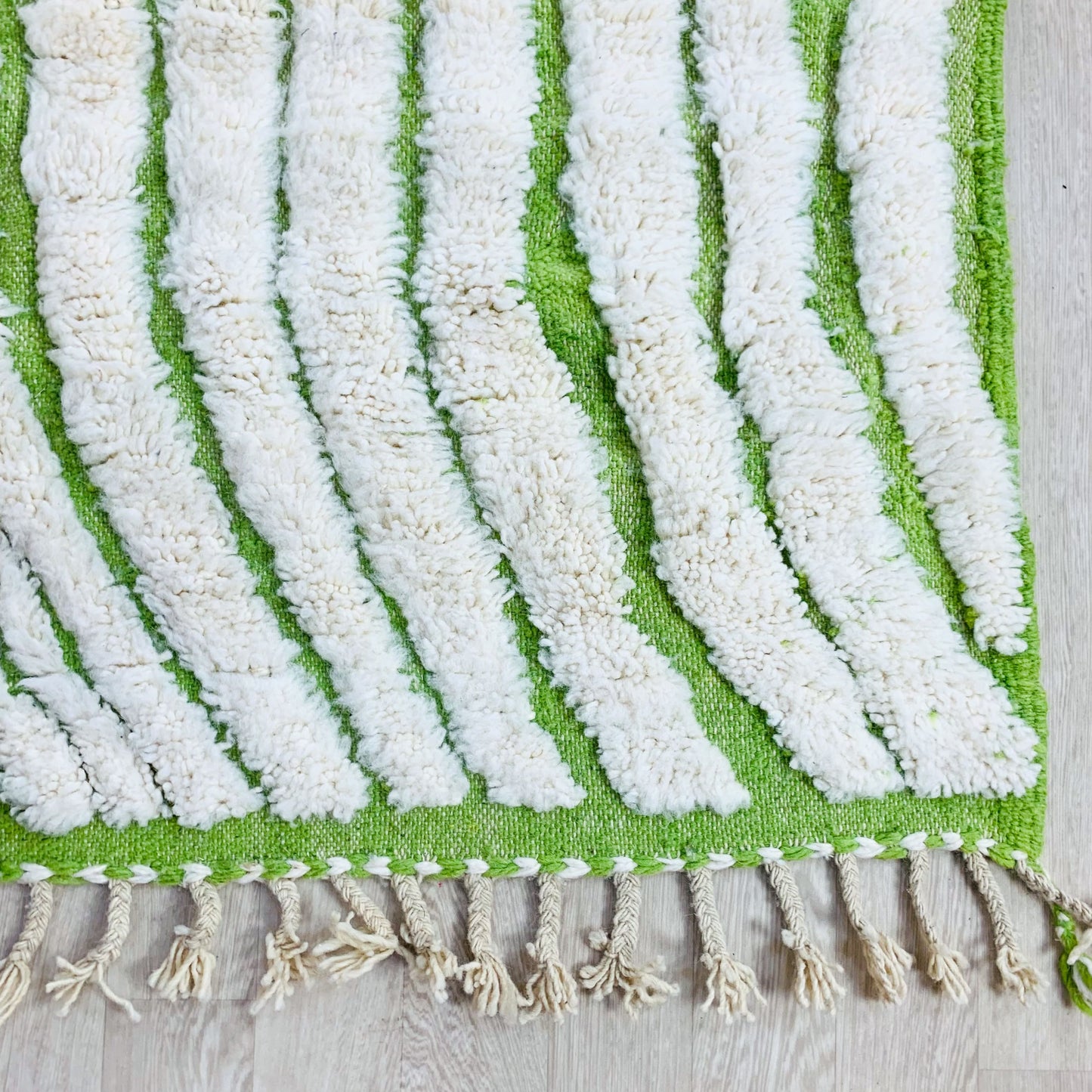 Moroccan Hand-tufted Shag Rug, Striped Lime green pattern