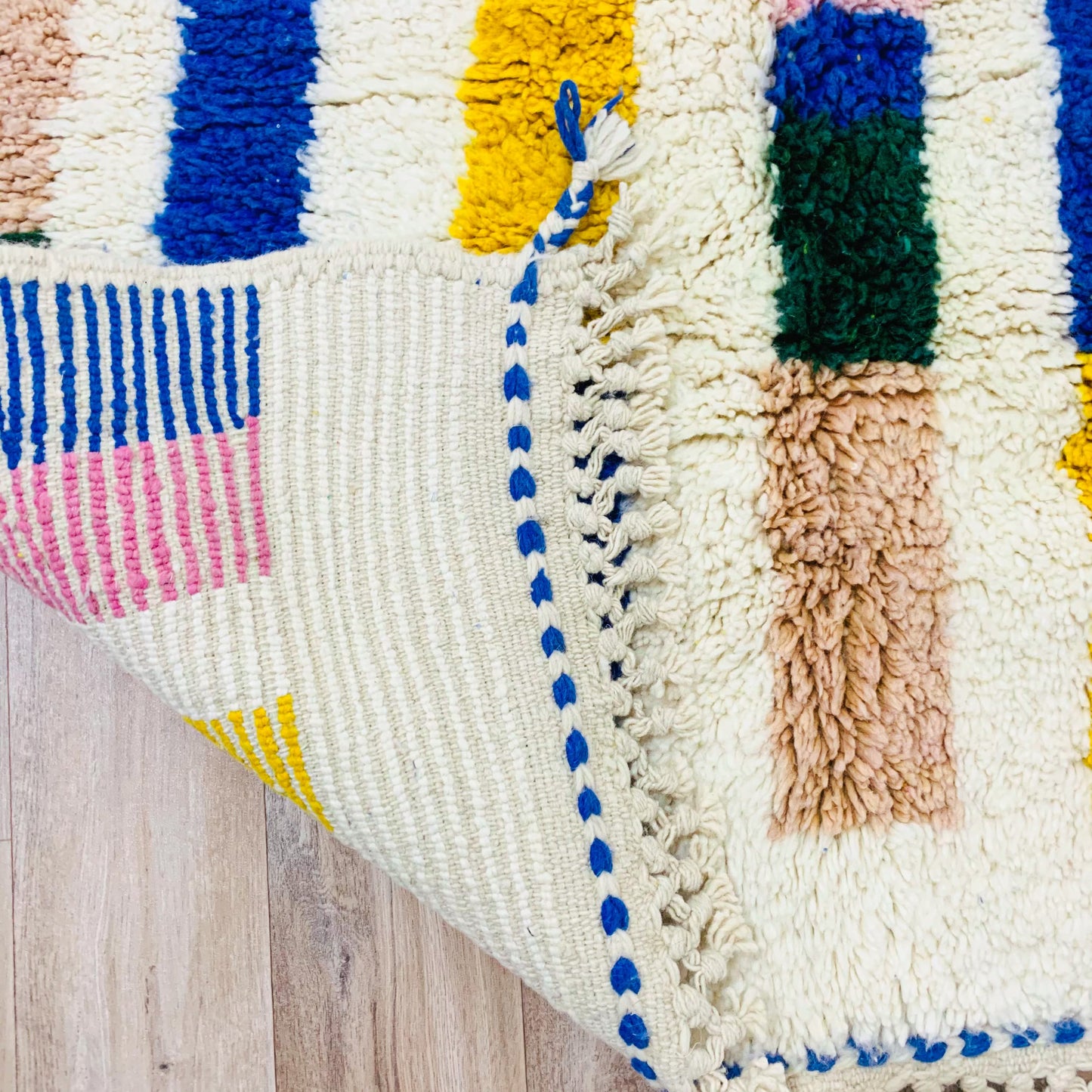Colorful Moroccan Handwoven Rug, Artistic Striped Design