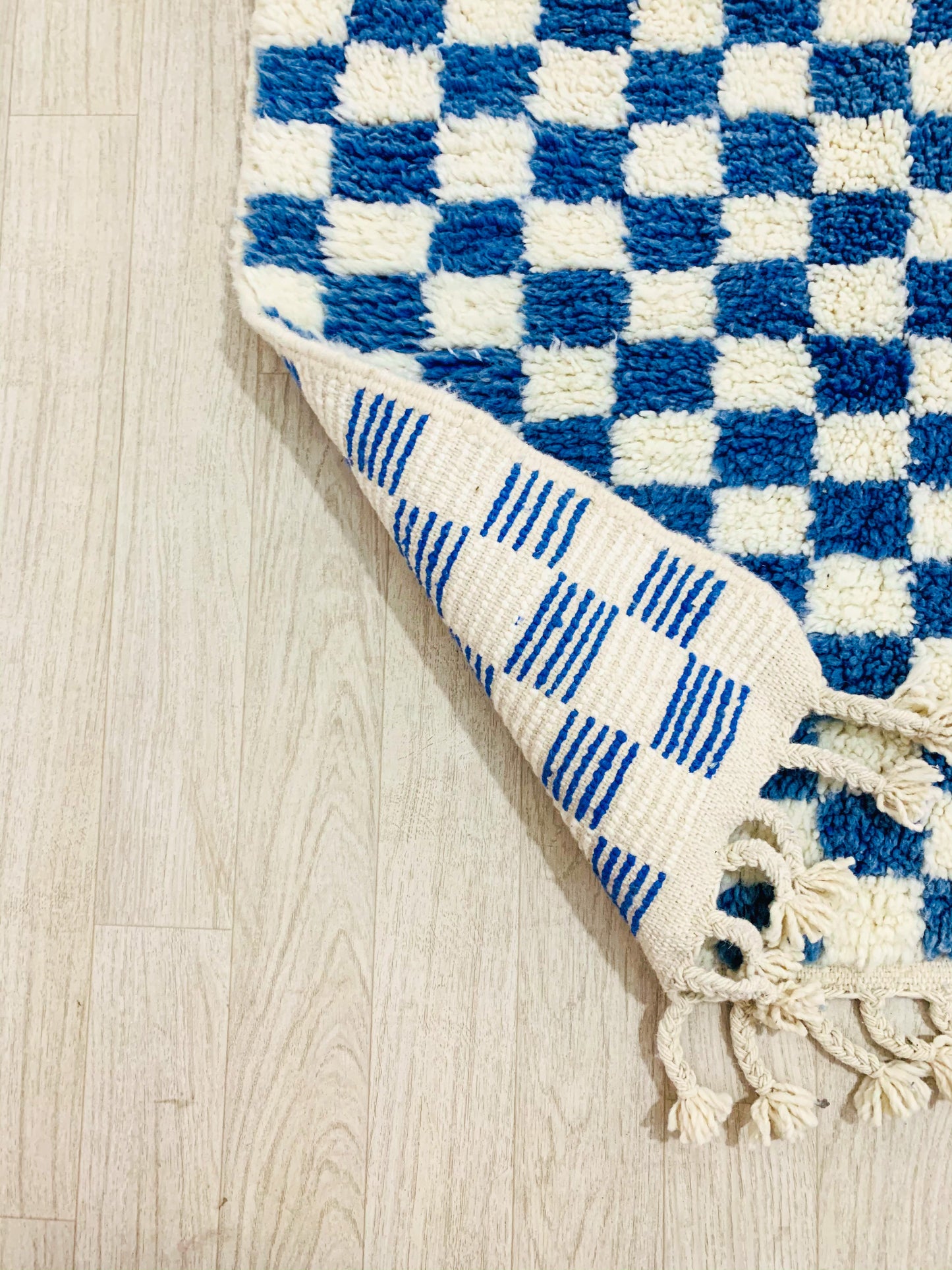 Moroccan Blue and White Beni Ouarain Checkered Rug
