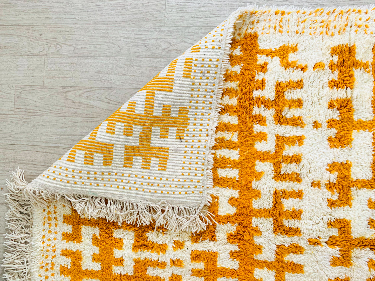 Moroccan White and Yellow Beni Ouarain Rug