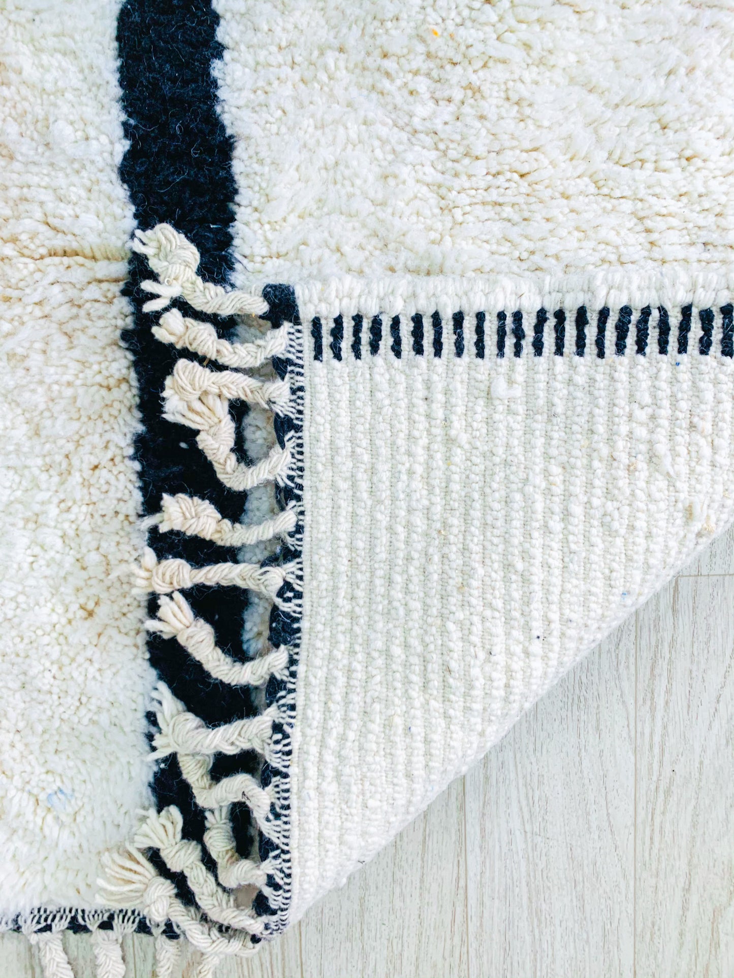 Moroccan White and Black Beni Ouarain Rug