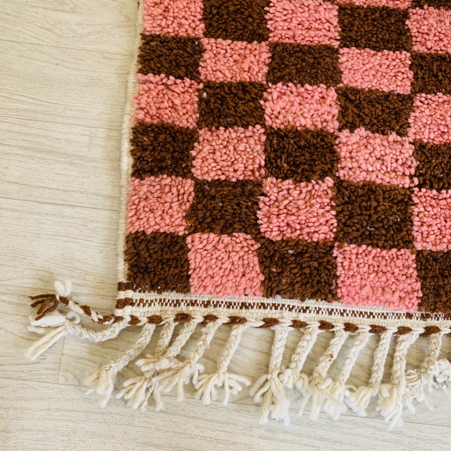 Moroccan Brown and Pink Beni Ouarain Checkered Rug