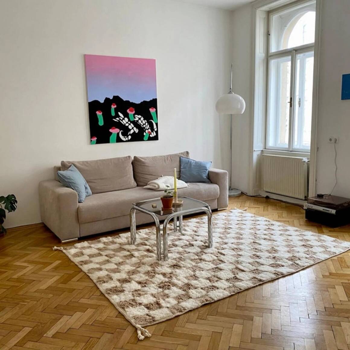 Beige And White Checkered Rug, Moroccan Checkered Rug
