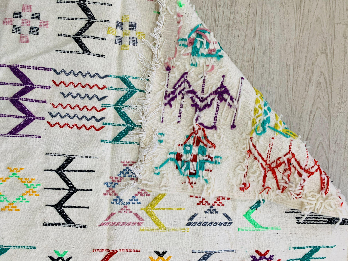 Moroccan Colorful Symbols Kilim Flateweave Rug
