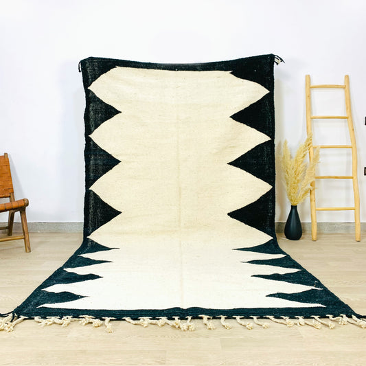 Moroccan Kilim Flatweave Rug - Black and White Geometric Design