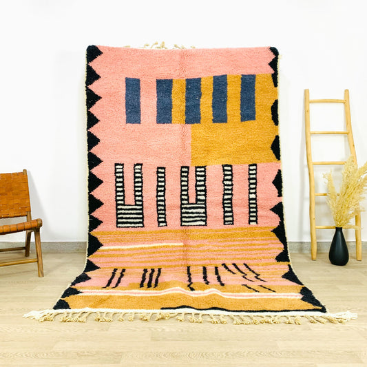 Handmade Pink Moroccan Rug, Artistic Geometric Patterns