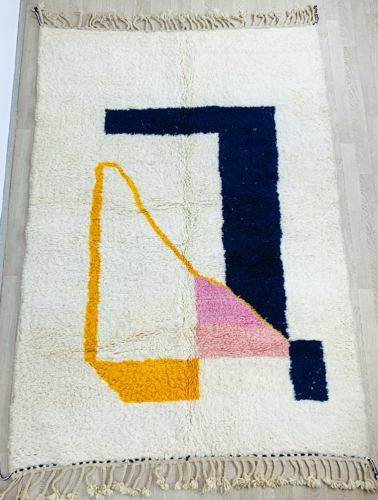 White Moroccan Shag Rug, Modern Abstract Colorful Design