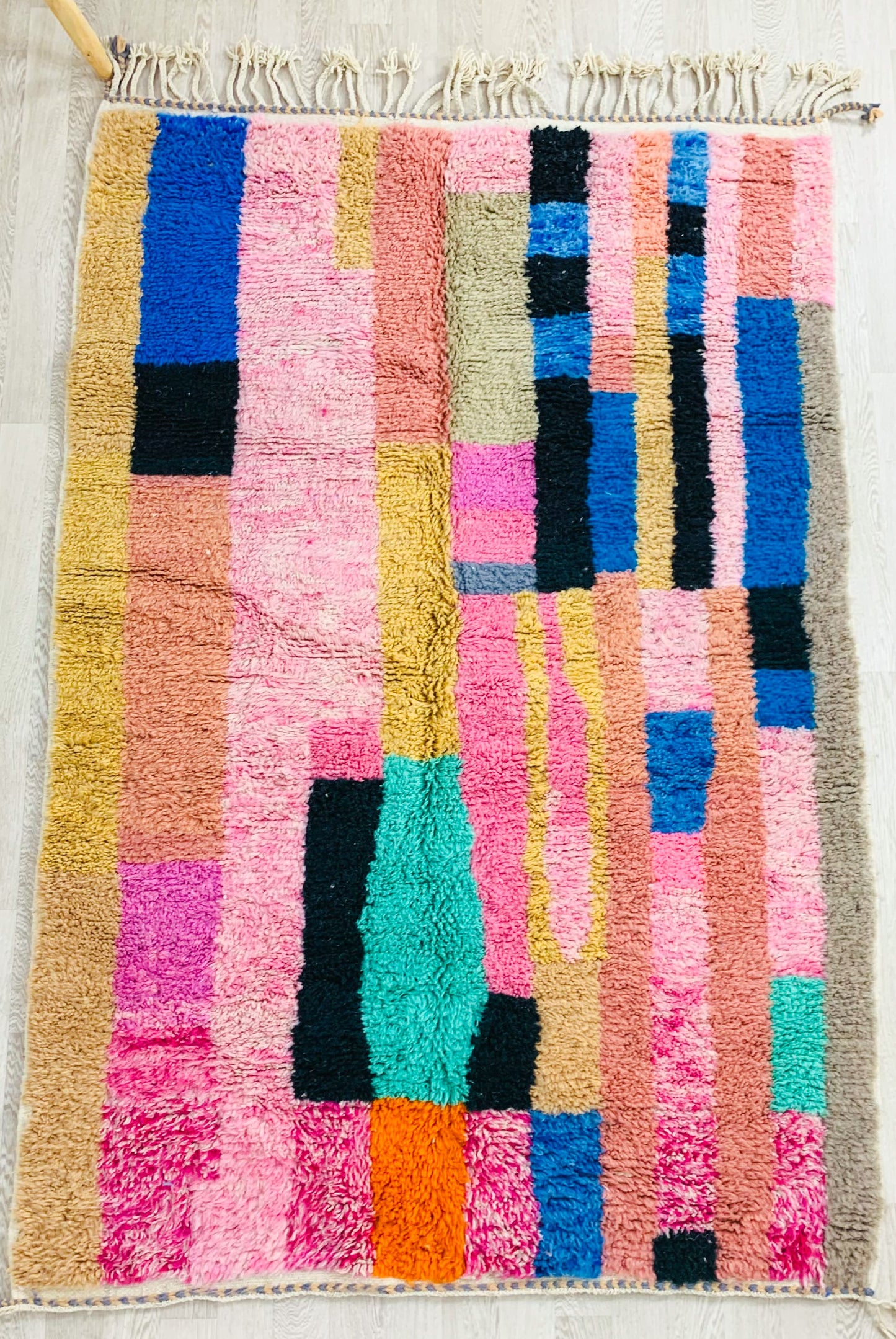 Vibrant Moroccan Shag Rug, Colorful Wool Abstract Design