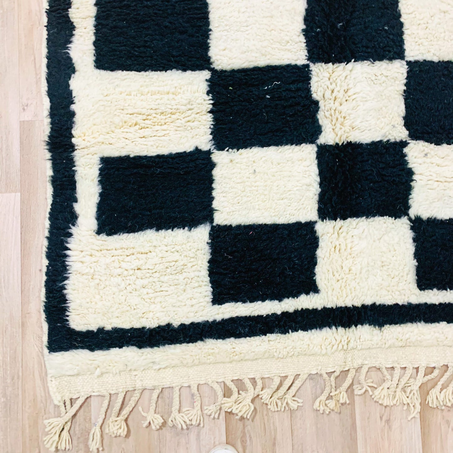 Black and White Checkered Moroccan Rug, Bold Check Pattern