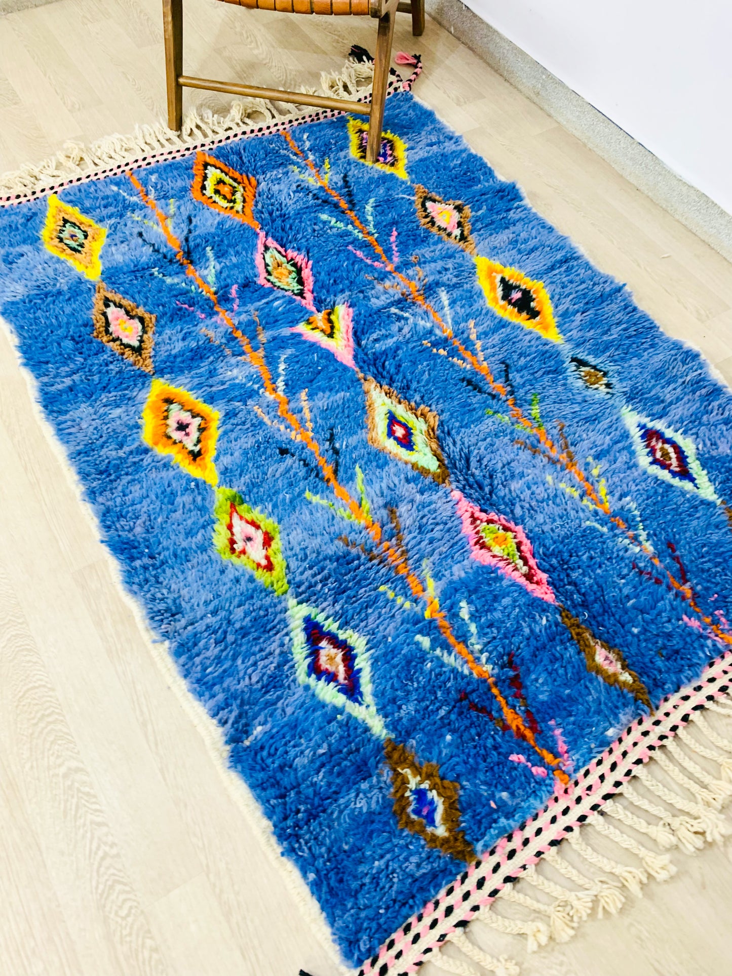 Royal Blue Moroccan Wool Rug with Vibrant Berber Patterns