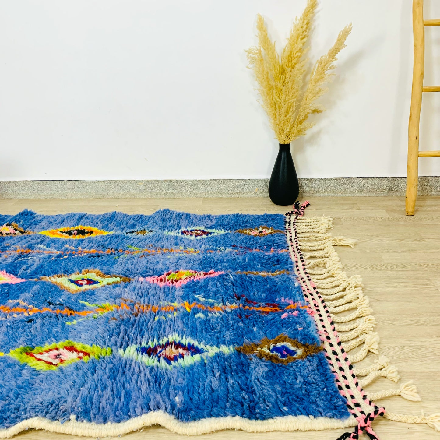 Royal Blue Moroccan Wool Rug with Vibrant Berber Patterns