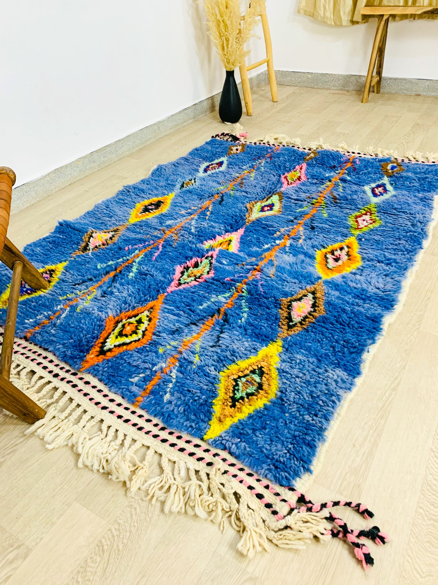 Royal Blue Moroccan Wool Rug with Vibrant Berber Patterns