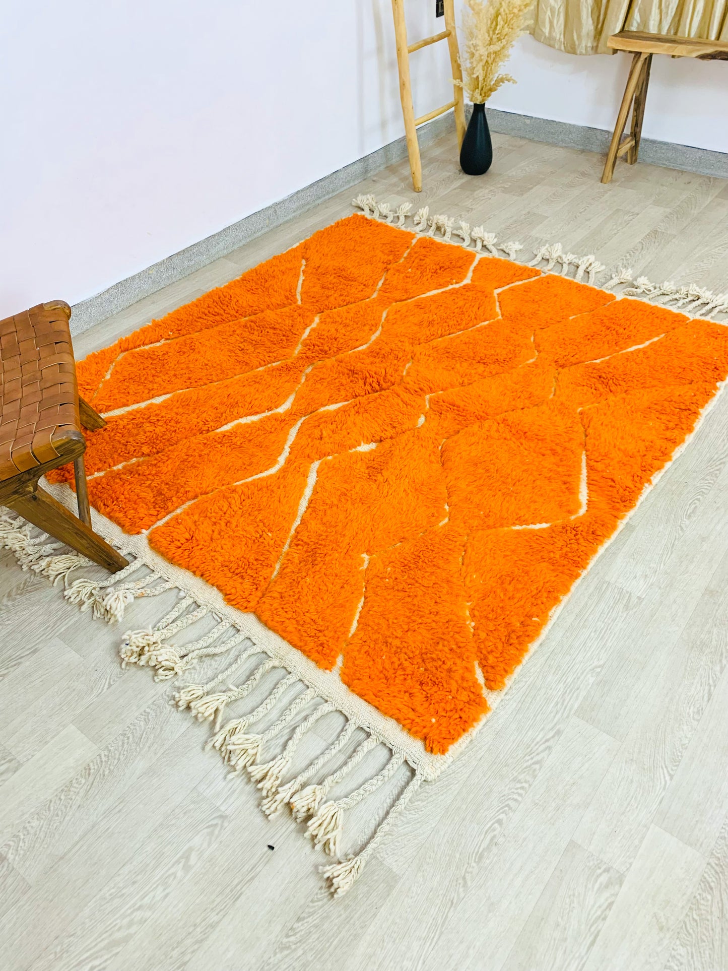 Vibrant Orange Hand-Tufted Moroccan Shag Rug