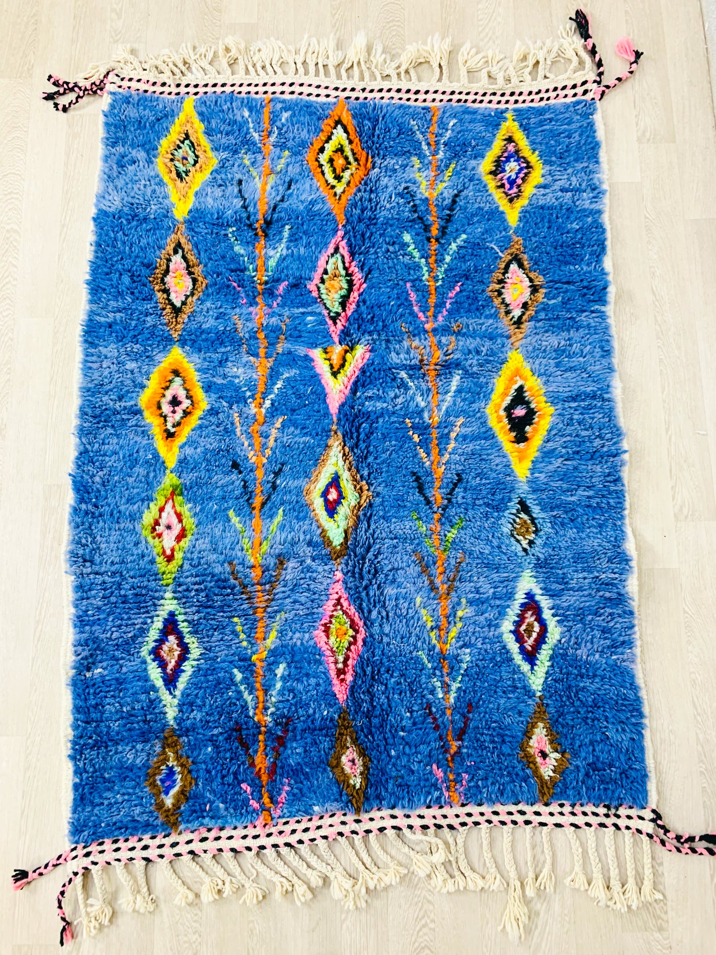 Royal Blue Moroccan Wool Rug with Vibrant Berber Patterns