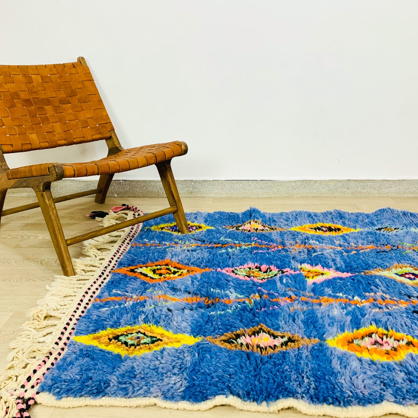 Royal Blue Moroccan Wool Rug with Vibrant Berber Patterns