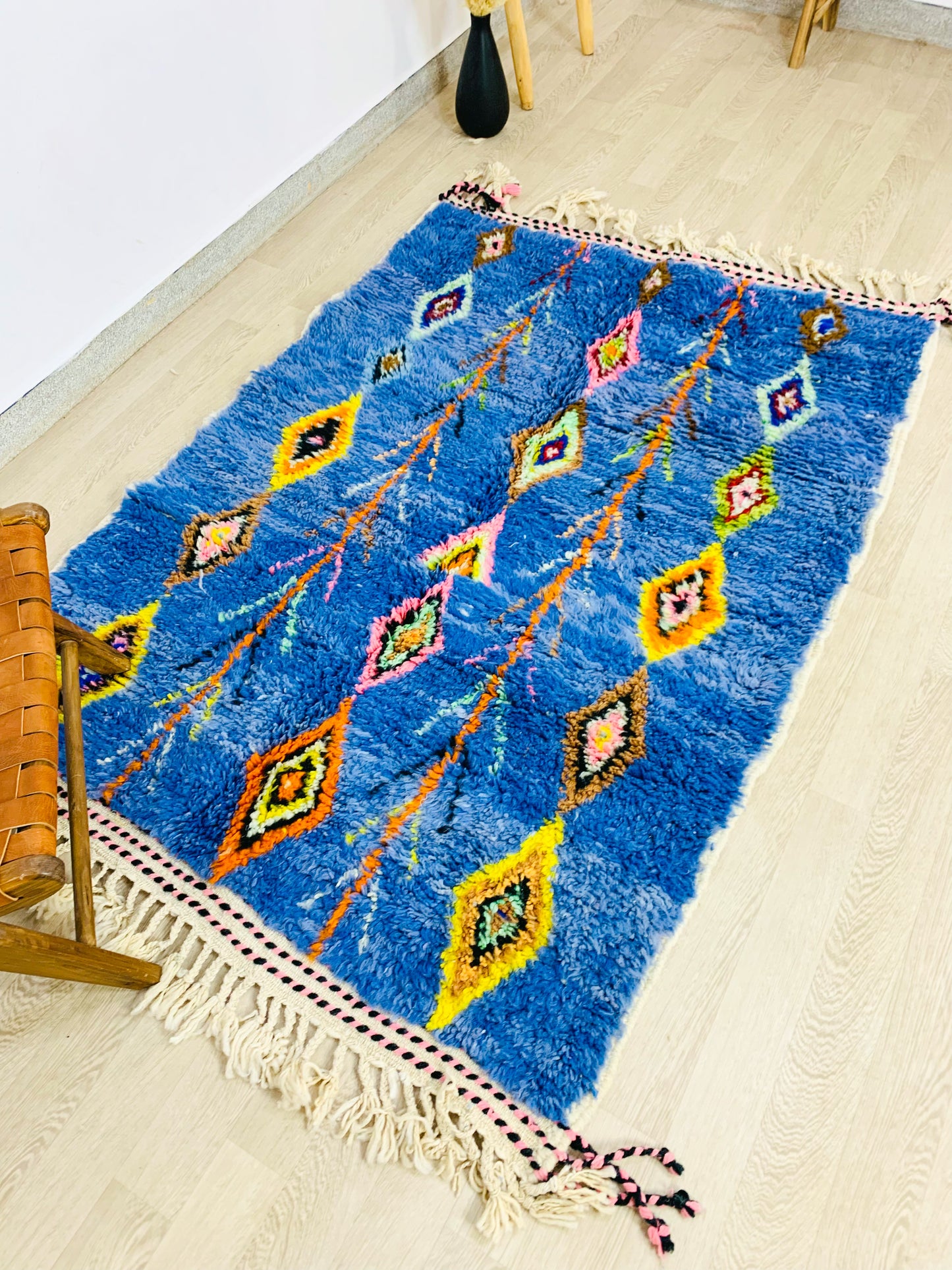 Royal Blue Moroccan Wool Rug with Vibrant Berber Patterns