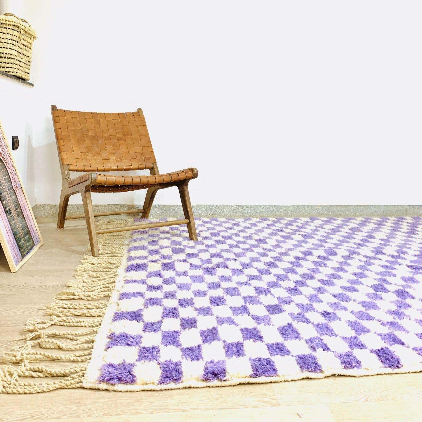 Purple Checkered rug, Berber Handwoven Checker rug
