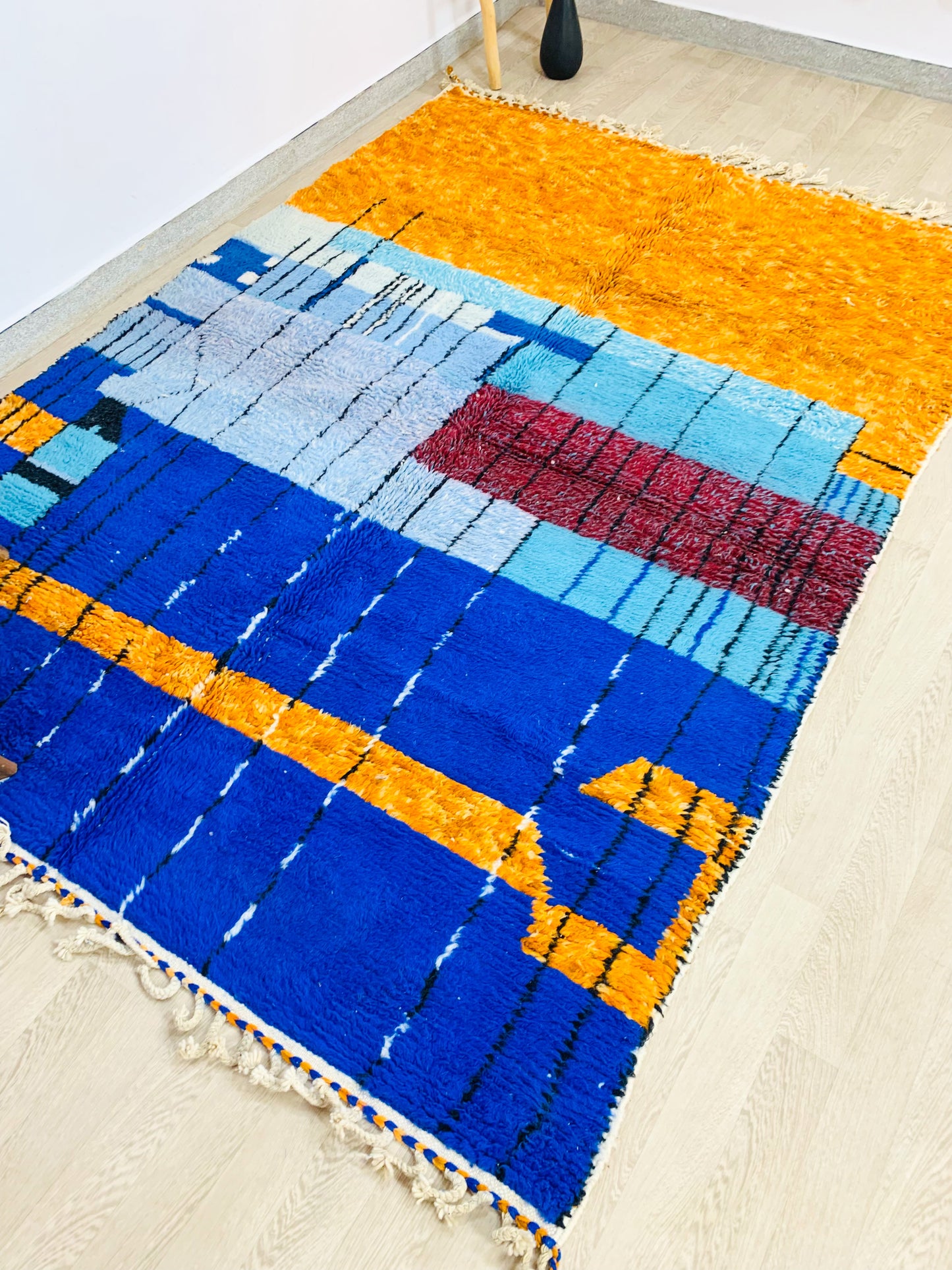 Blue and Orange Moroccan Rug, Vibrant Abstract Design