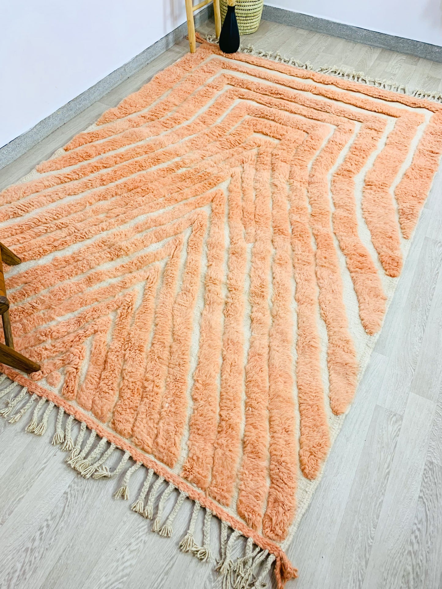 Moroccan Shag Rug, Hand-Tufted Peach Design