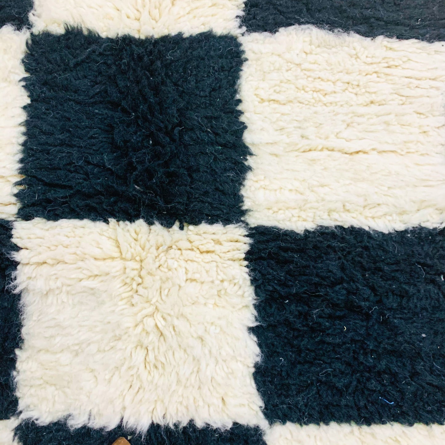 Black and White Checkered Moroccan Rug, Bold Check Pattern