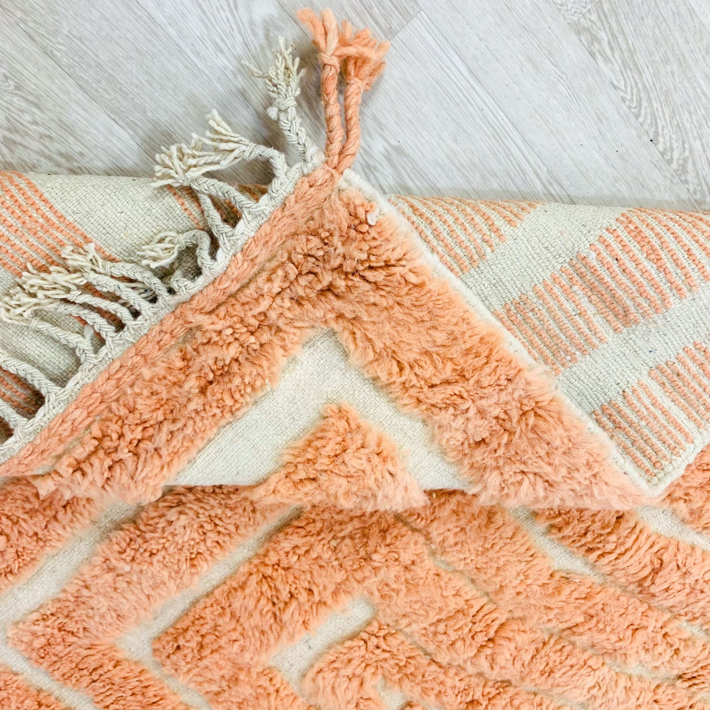 Moroccan Shag Rug, Hand-Tufted Peach Design