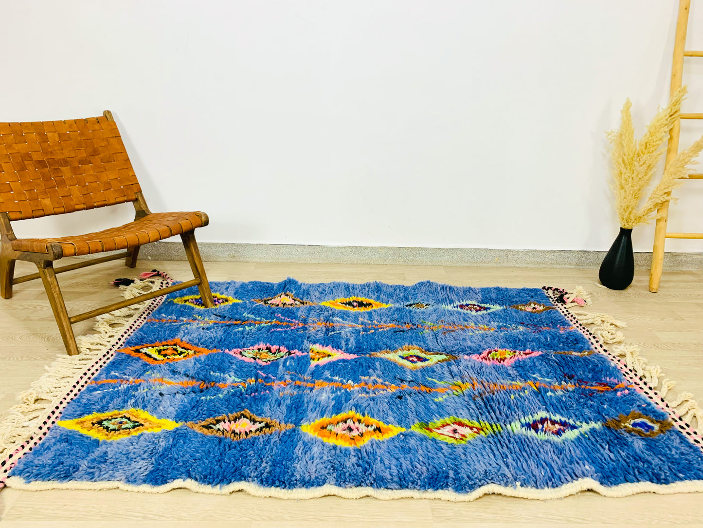 Royal Blue Moroccan Wool Rug with Vibrant Berber Patterns