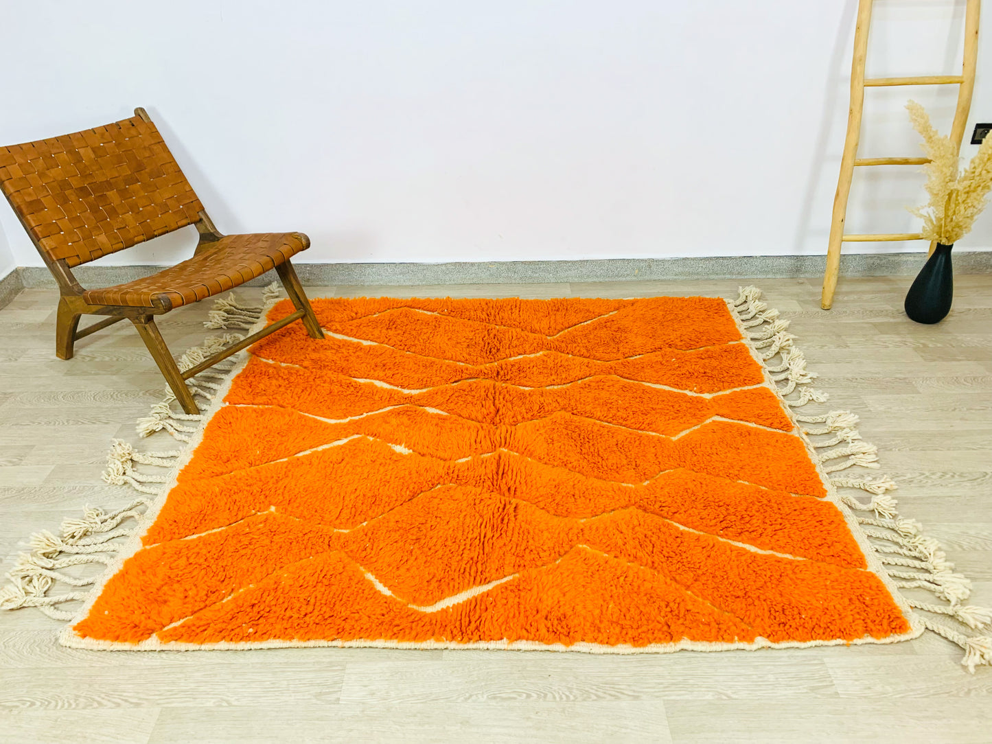 Vibrant Orange Hand-Tufted Moroccan Shag Rug