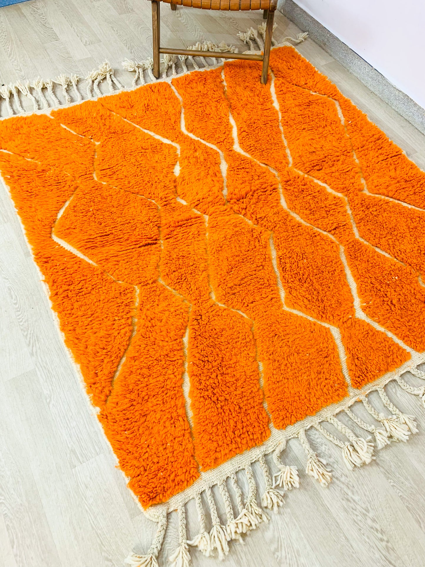 Vibrant Orange Hand-Tufted Moroccan Shag Rug