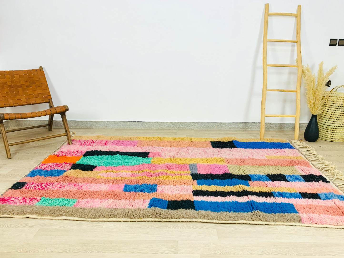 Vibrant Moroccan Shag Rug, Colorful Wool Abstract Design