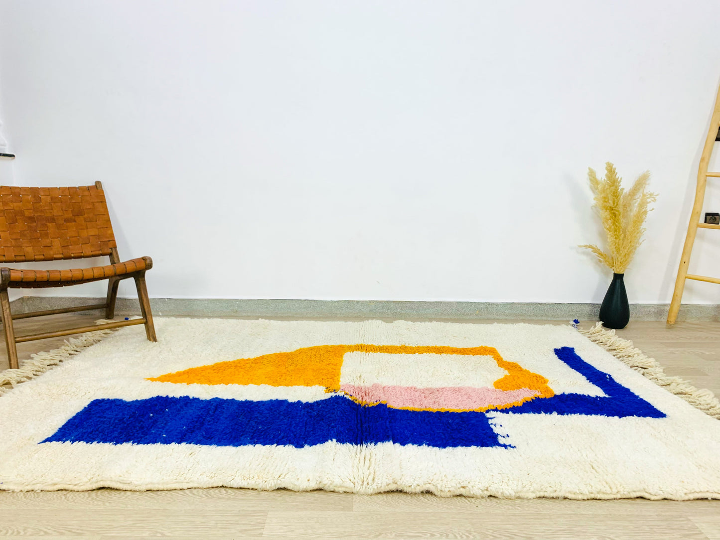 White Moroccan Shag Rug, Modern Abstract Colorful Design