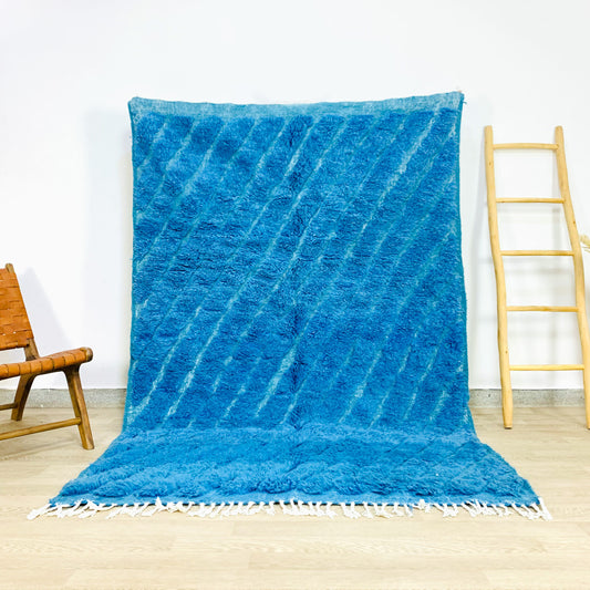 Handwoven Moroccan Shag Rug - Handtufted Blue Diagonal Stripes