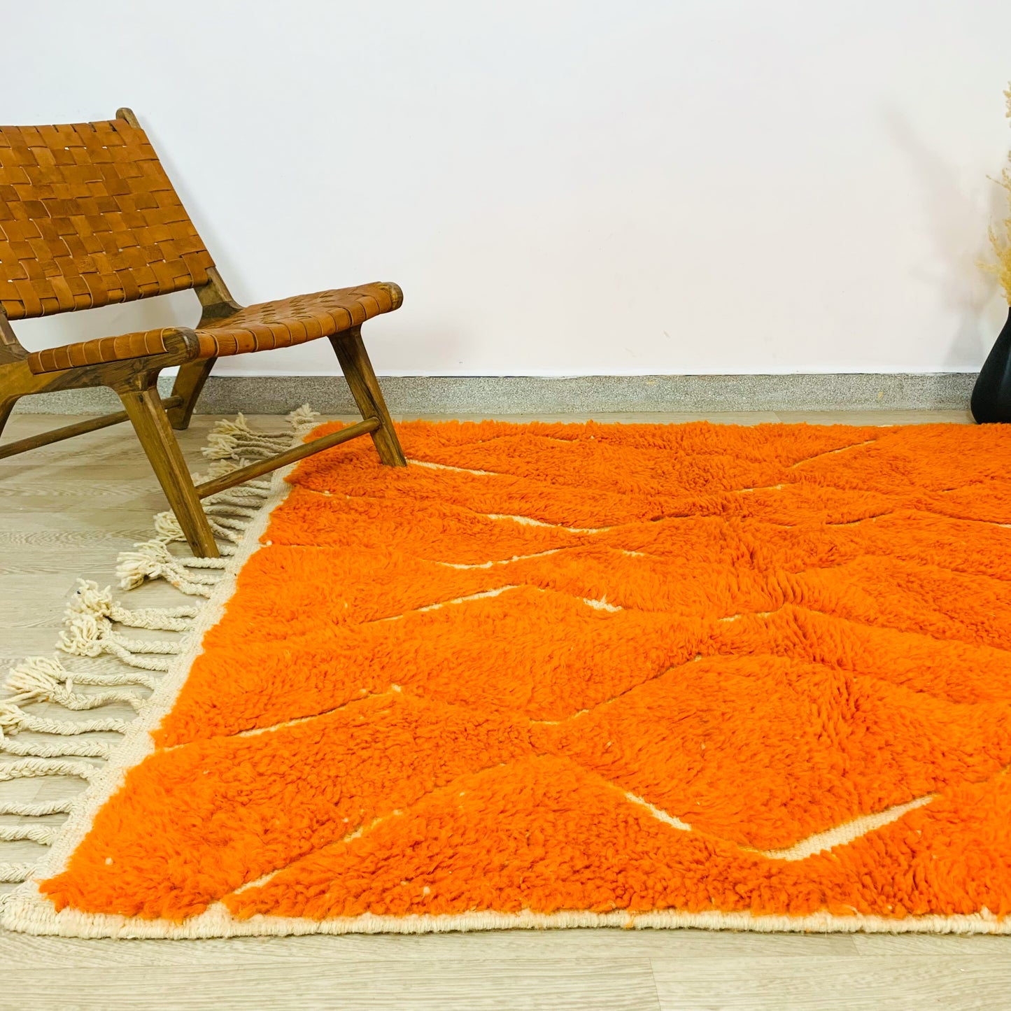 Vibrant Orange Hand-Tufted Moroccan Shag Rug