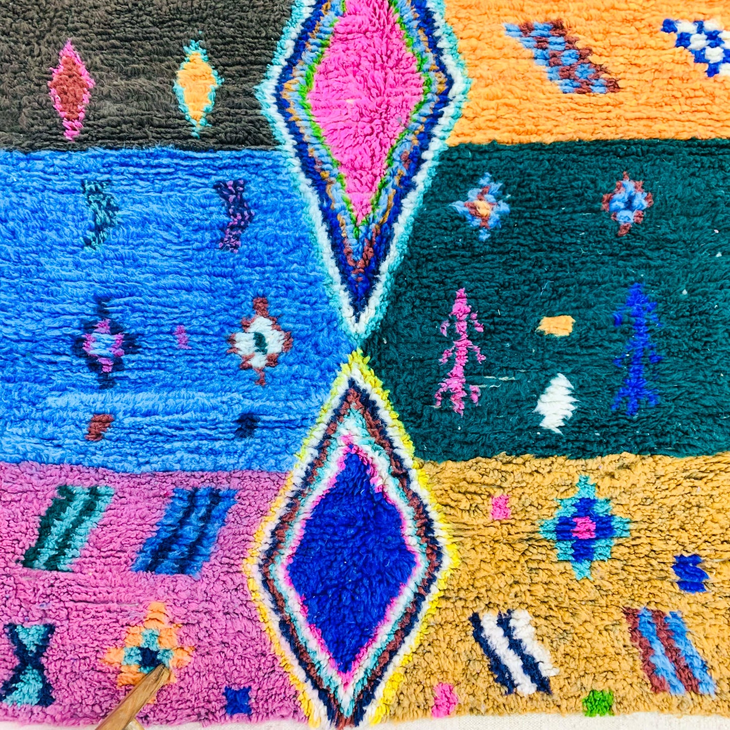 Handmade Moroccan Shag Rug, Colorful Geometric Design