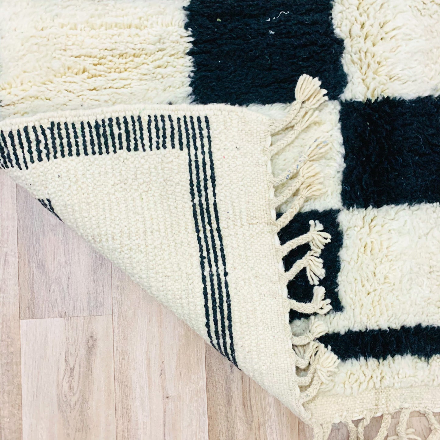 Black and White Checkered Moroccan Rug, Bold Check Pattern