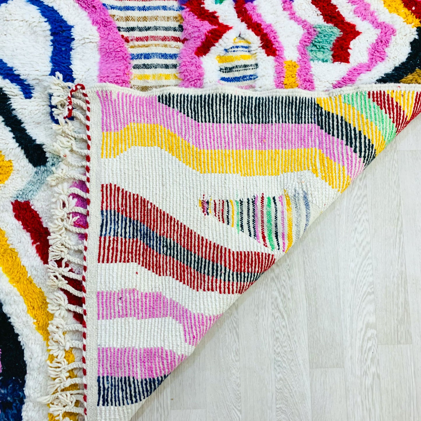 Handtufted Moroccan Shag Rug, Vibrant Multicolor Abstract Design