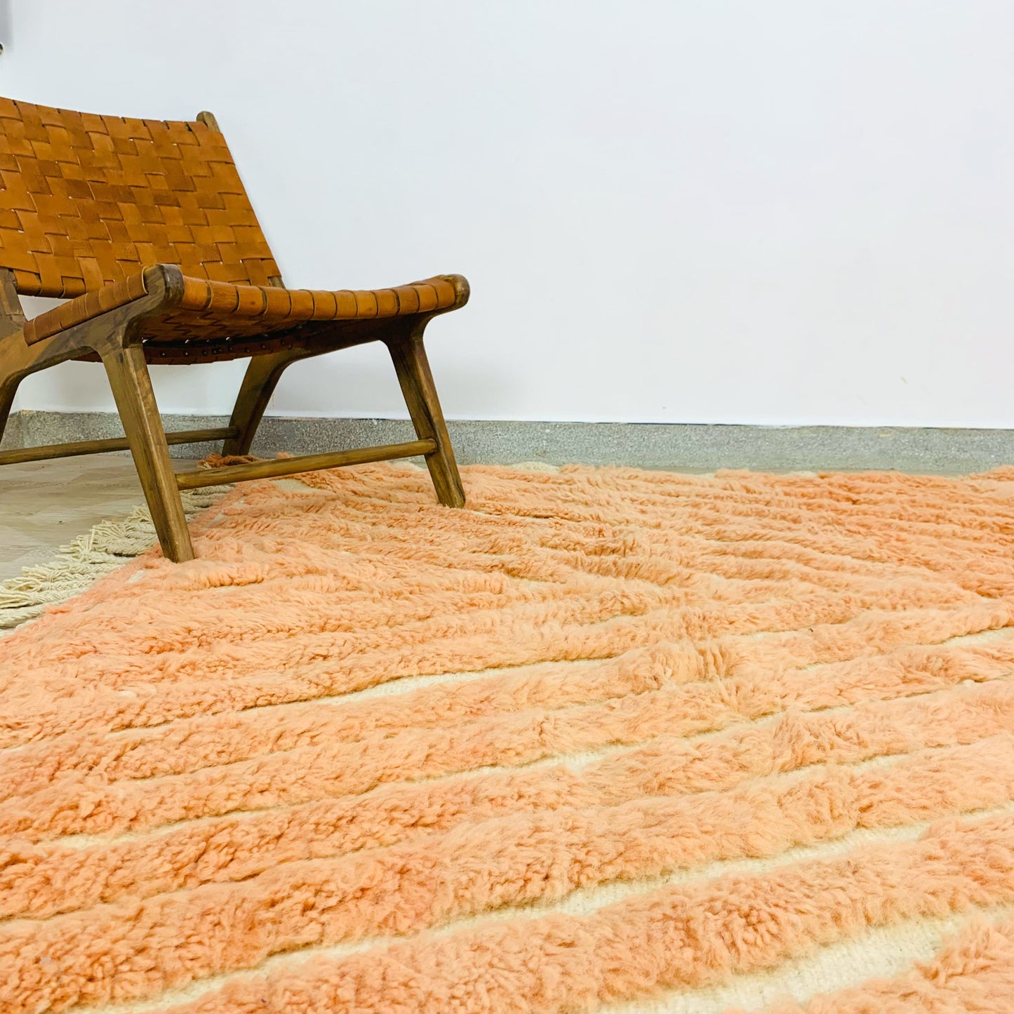 Moroccan Shag Rug, Hand-Tufted Peach Design