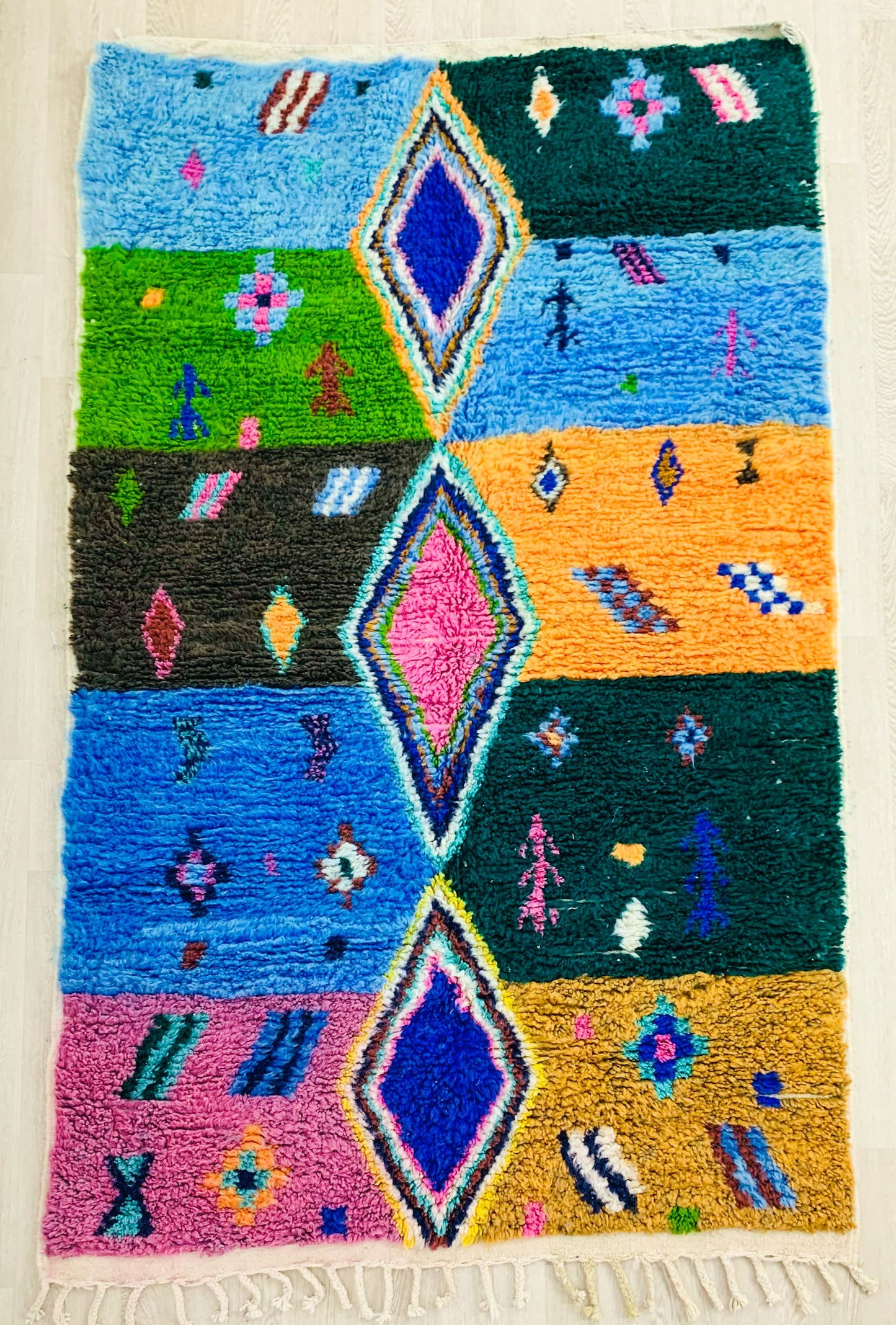 Handmade Moroccan Shag Rug, Colorful Geometric Design