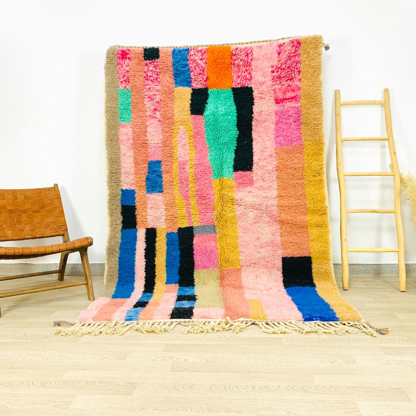 Vibrant Moroccan Shag Rug, Colorful Wool Abstract Design