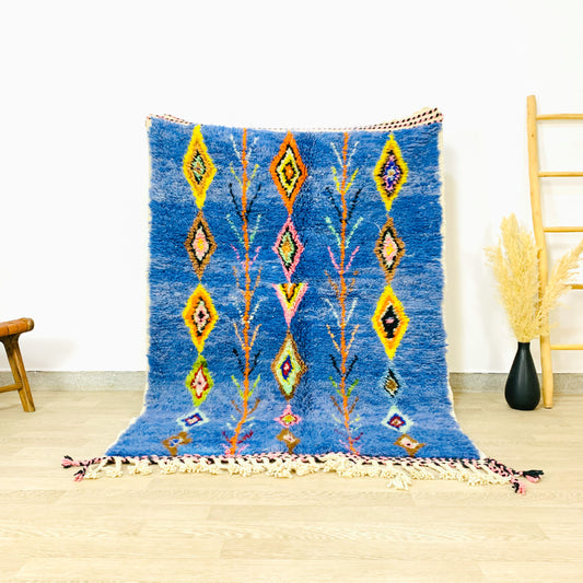 Royal Blue Moroccan Wool Rug with Vibrant Berber Patterns