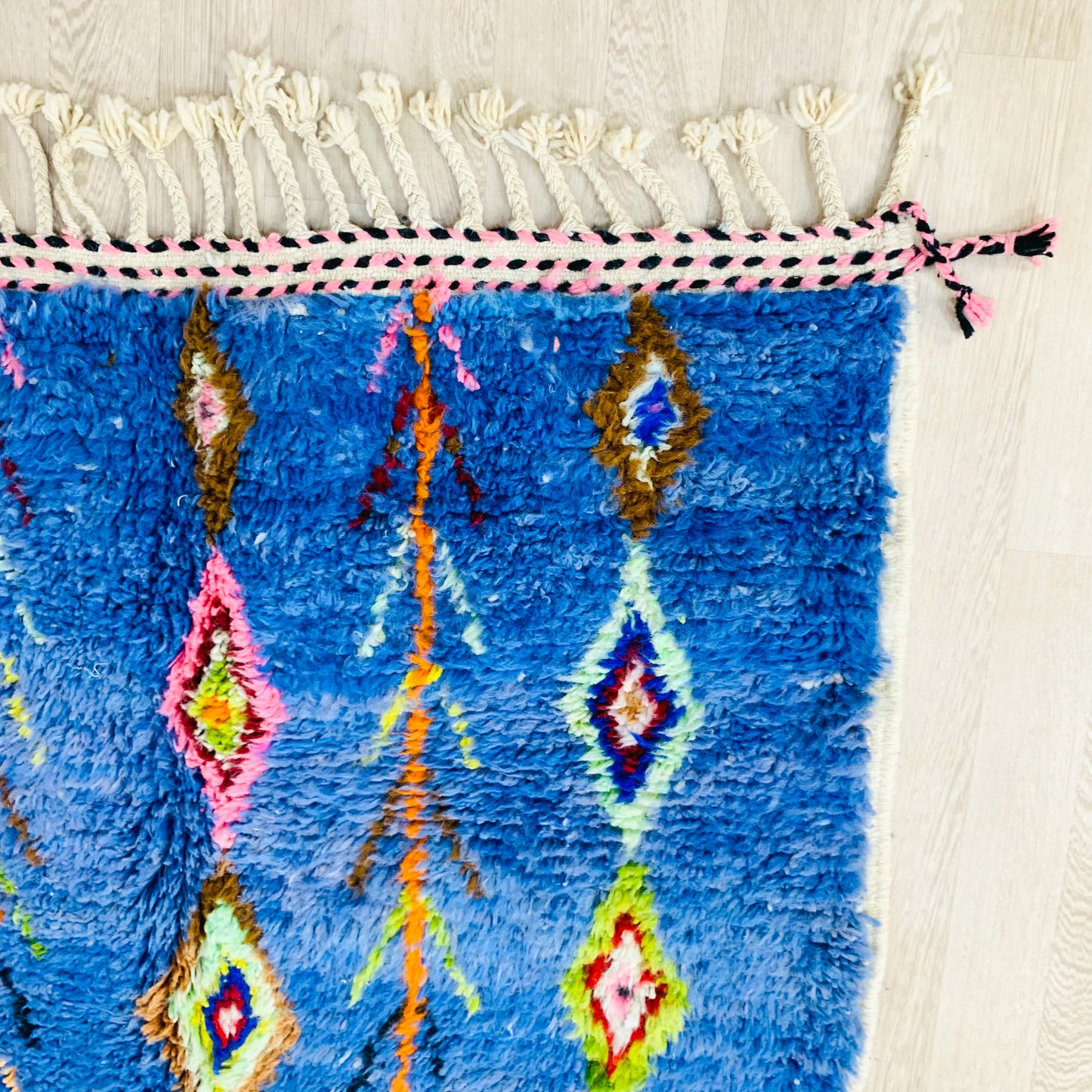 Royal Blue Moroccan Wool Rug with Vibrant Berber Patterns