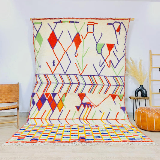 Moroccan area Rug, Berber shag rug, White wool rug, hand-knotted rugs, Azilal area rug