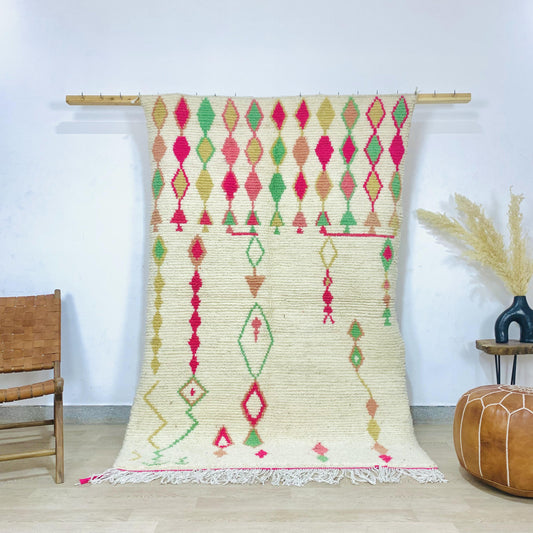 Azilal White wool rug, Moroccan area Rug, Berber shag rug