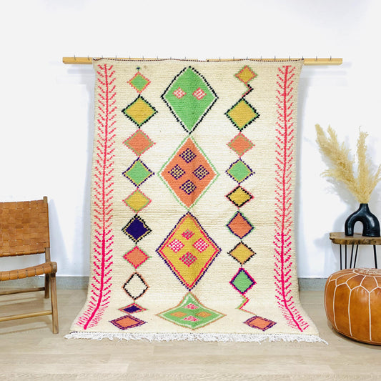 Azilal Moroccan area Rug, Berber shag rug, White wool rug
