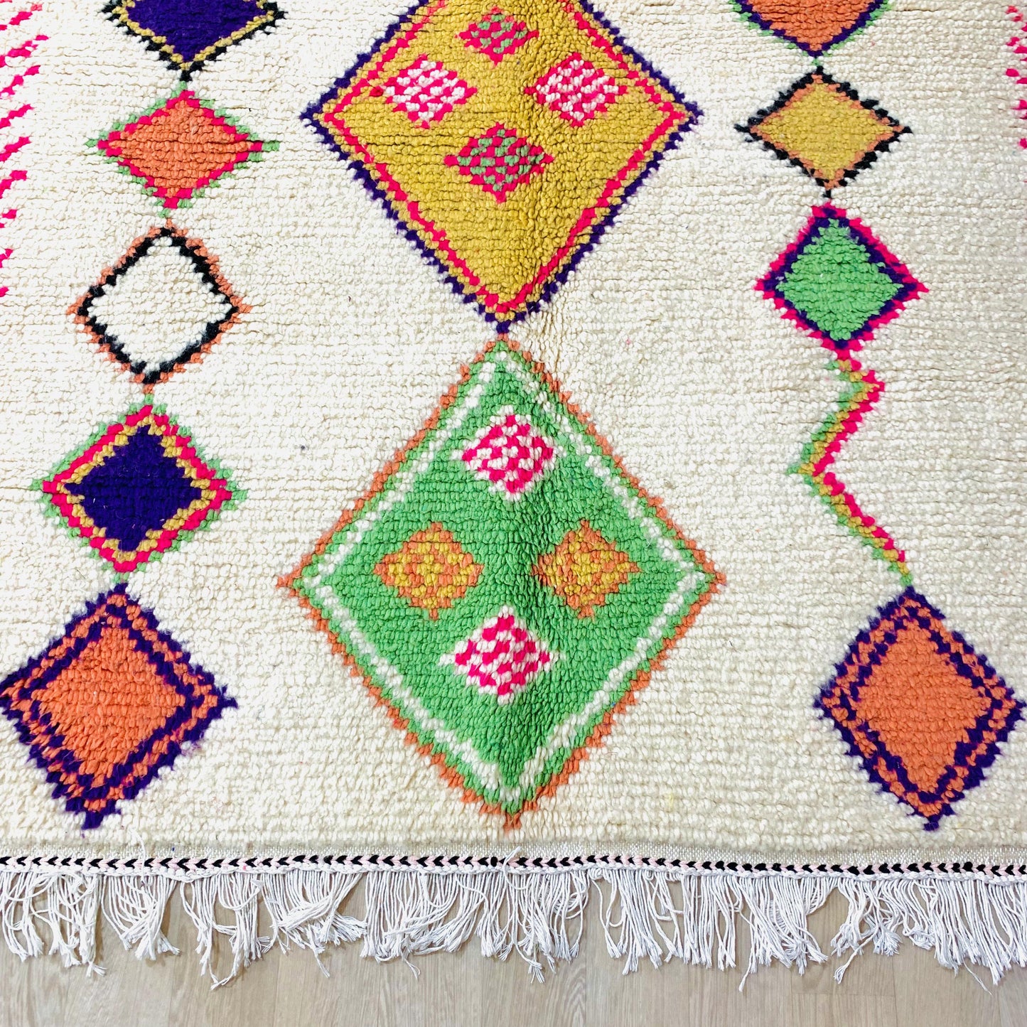 Azilal Moroccan area Rug, Berber shag rug, White wool rug