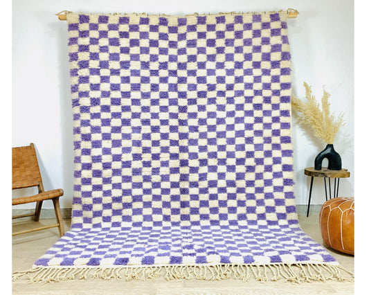 Purple Checkered rug, Berber Handwoven Checker rug
