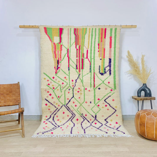 Azilal Moroccan Rug, Berber shag rug, White wool rug